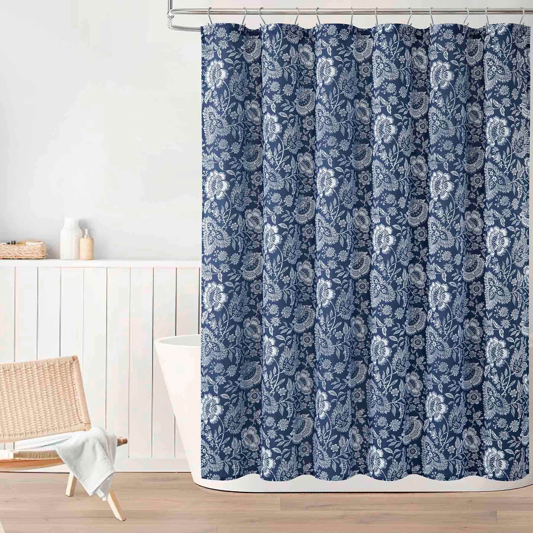 13-Piece Navy Suma Floral Shower Curtain Set, 72"