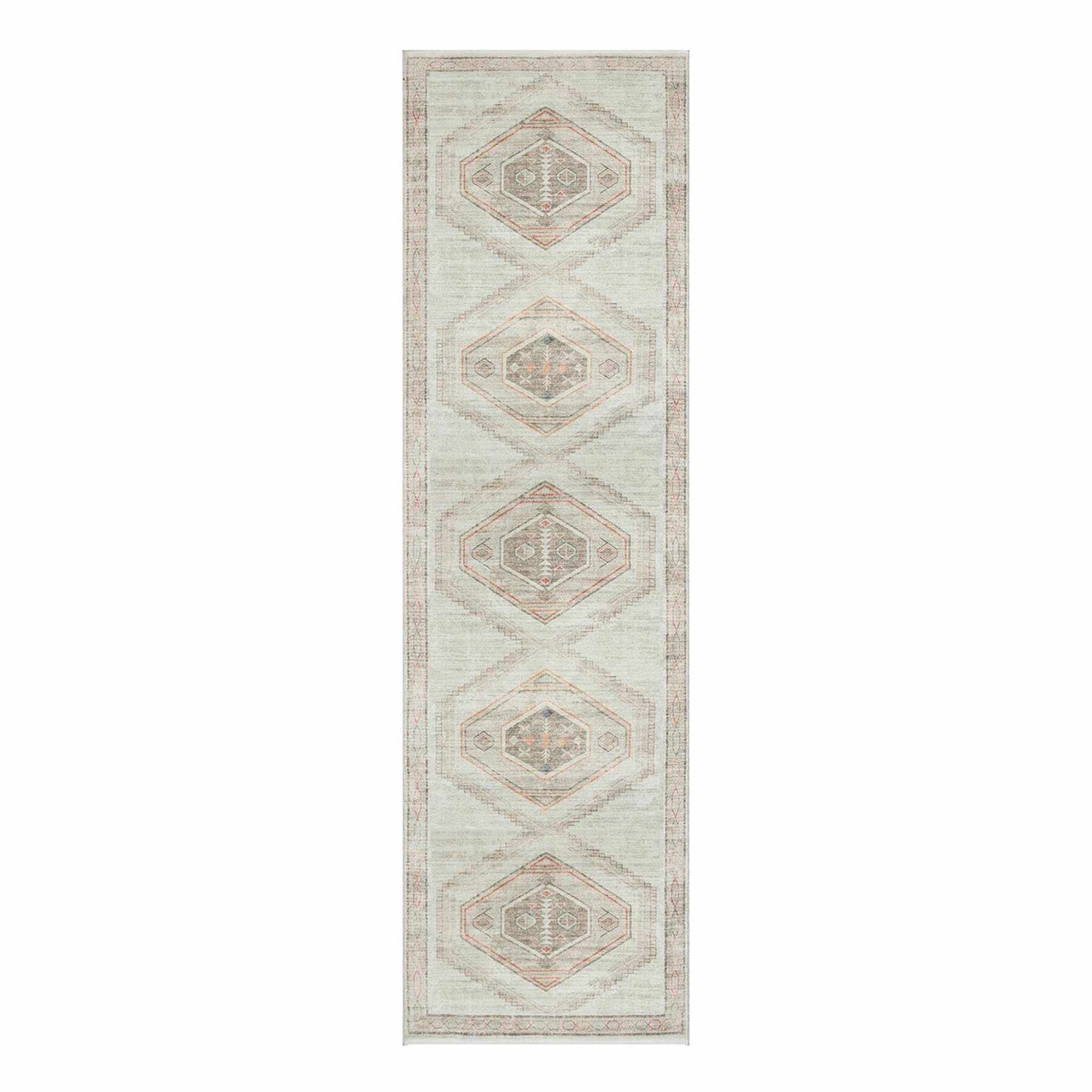 (B830) Pink Multicolor Tribal Washable Runner, 2x7