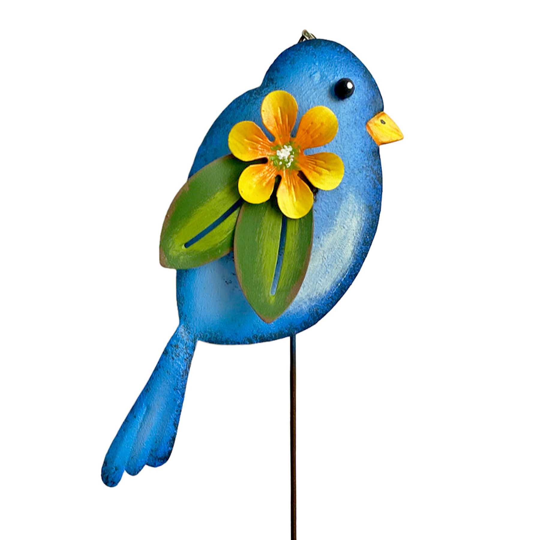 Blue Bird with Flower Yard Pick, 15"