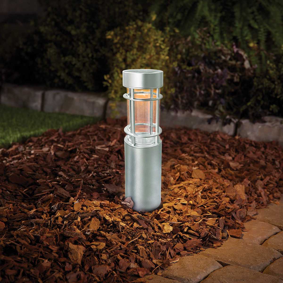 10-Lumen Solar Silver Bollard Pathway Light