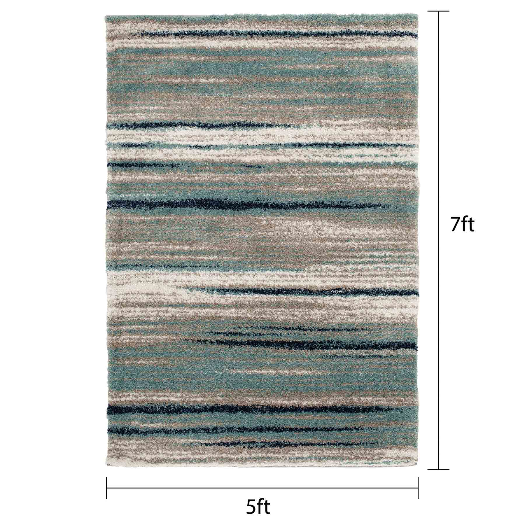 (C203) Tulsa Aqua & Navy Shag Area Rug, 5x7