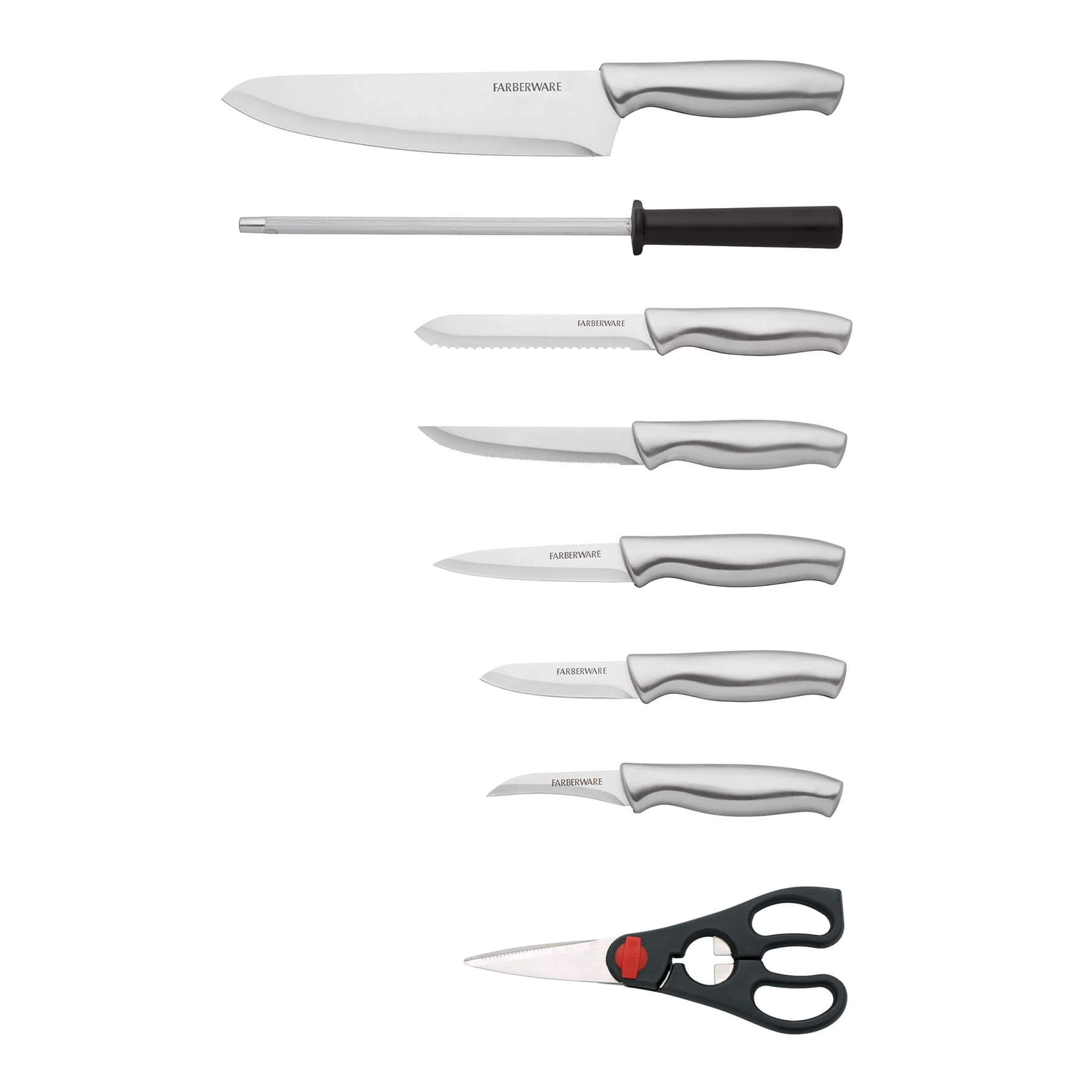 Farberware 12-Piece Stamped Stainless Steel Cutlery Block Set, Black