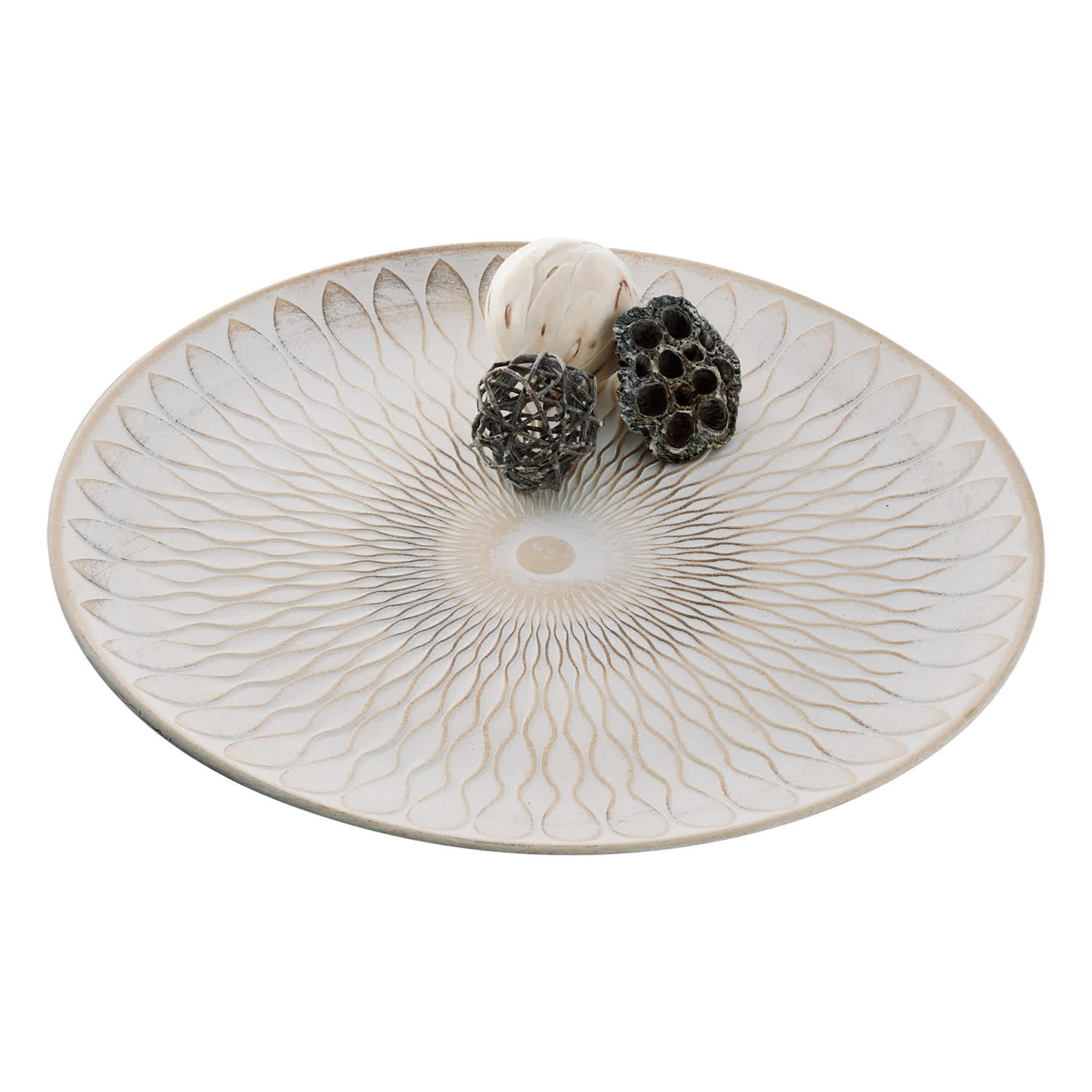 Round Cream & Tan Patterned Decorative Tray, 17"