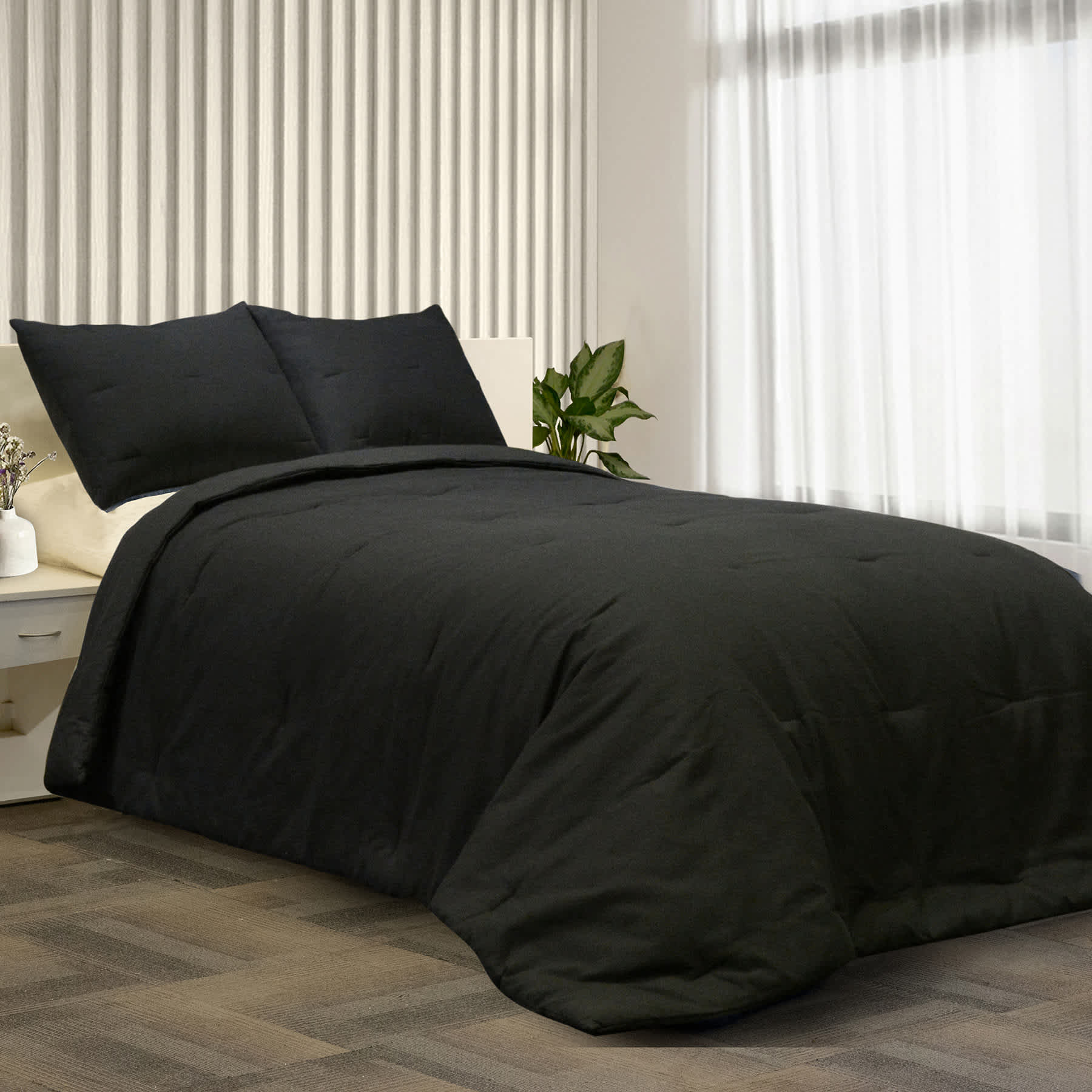 Crosby St. 3-Piece Black Cotton Textured Comforter Set, King