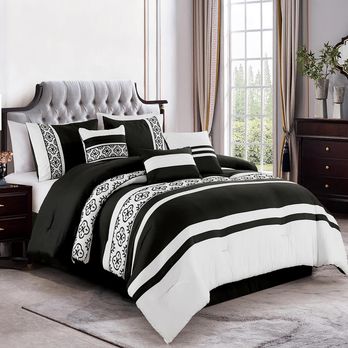 7-Piece Berat Black & White Comforter Set, King