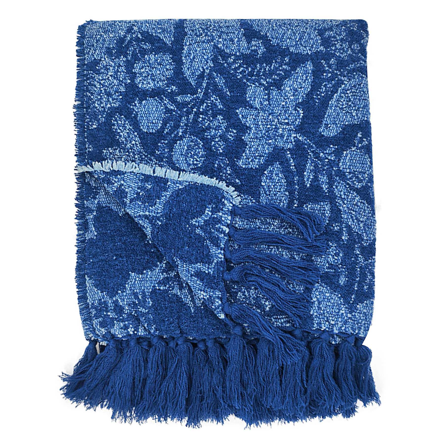 Providence Blue Floral Woven Throw Blanket, 50x60