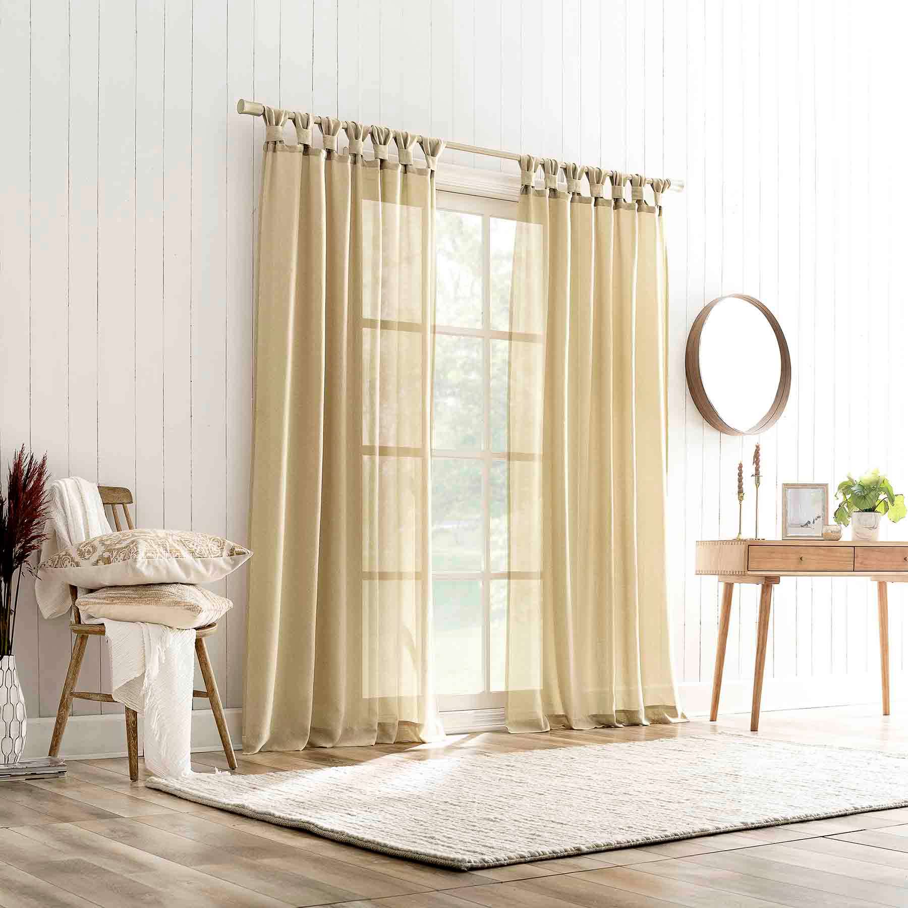 Harrison Gold Sheer Tab Loop Single Curtain Panel, 84"