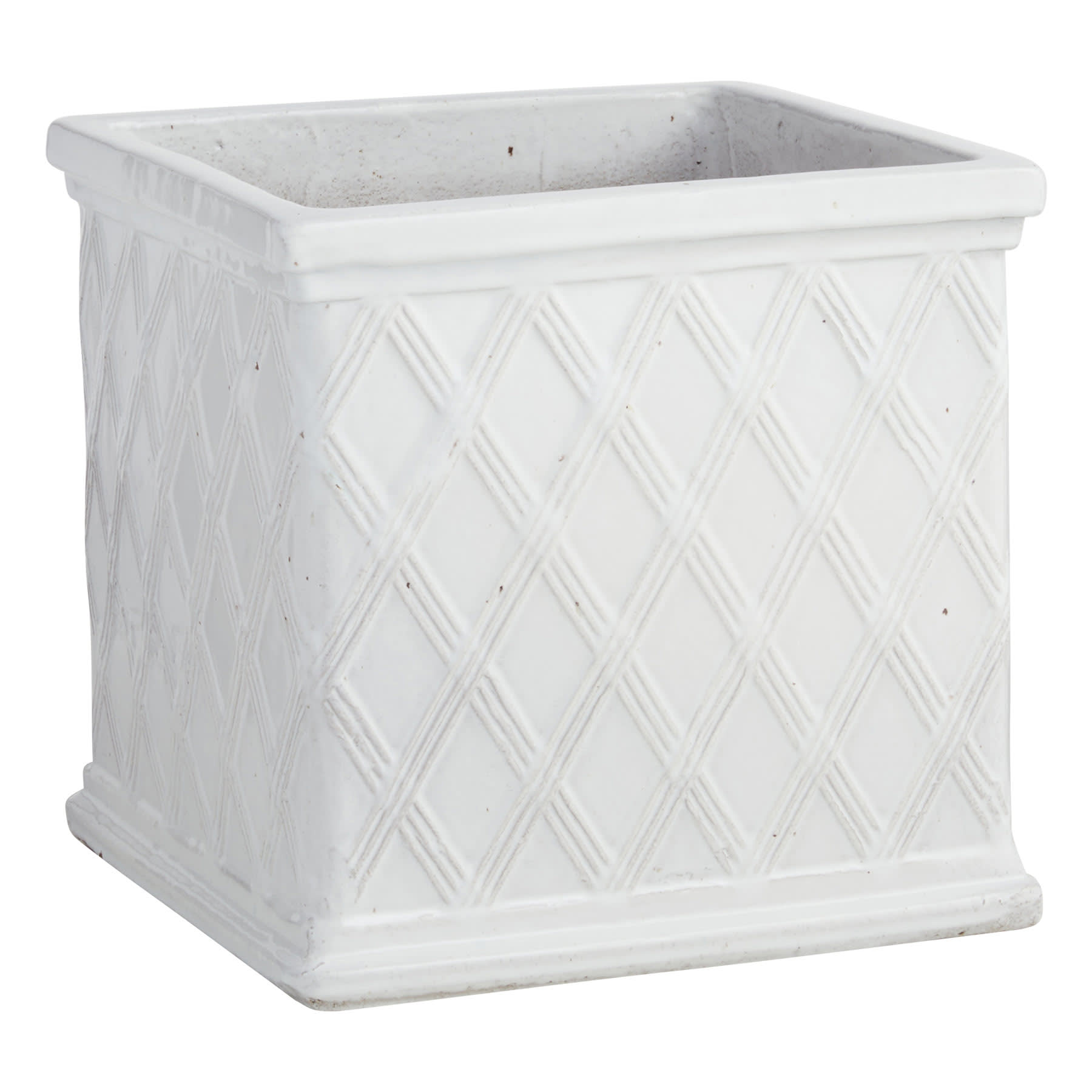 Providence White Lattice Ceramic Square Outdoor Planter, Medium