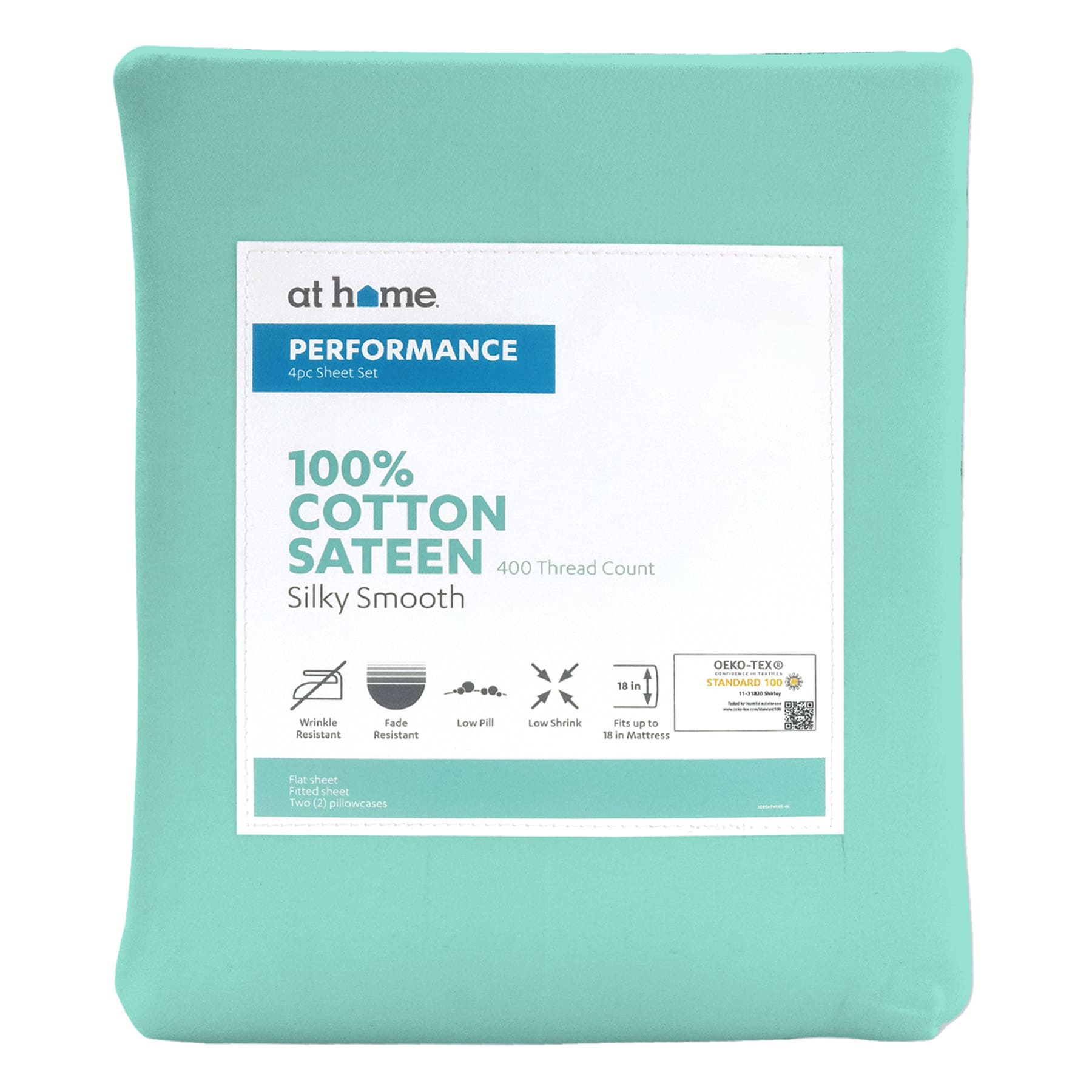 4-Piece Aqua 400 Thread Count Cotton Performance Sheet Set, King