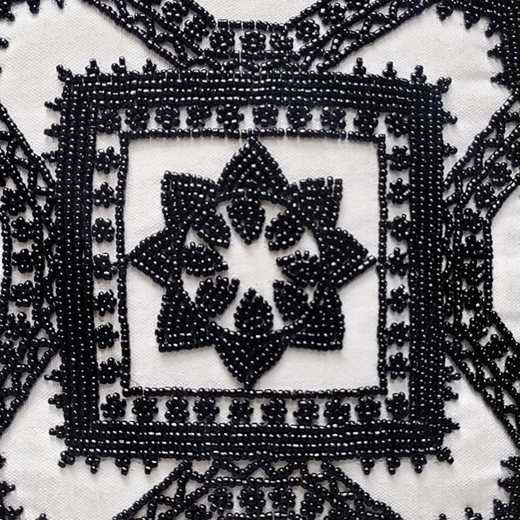 Tracey Boyd White & Black Beaded Throw Pillow, 14"