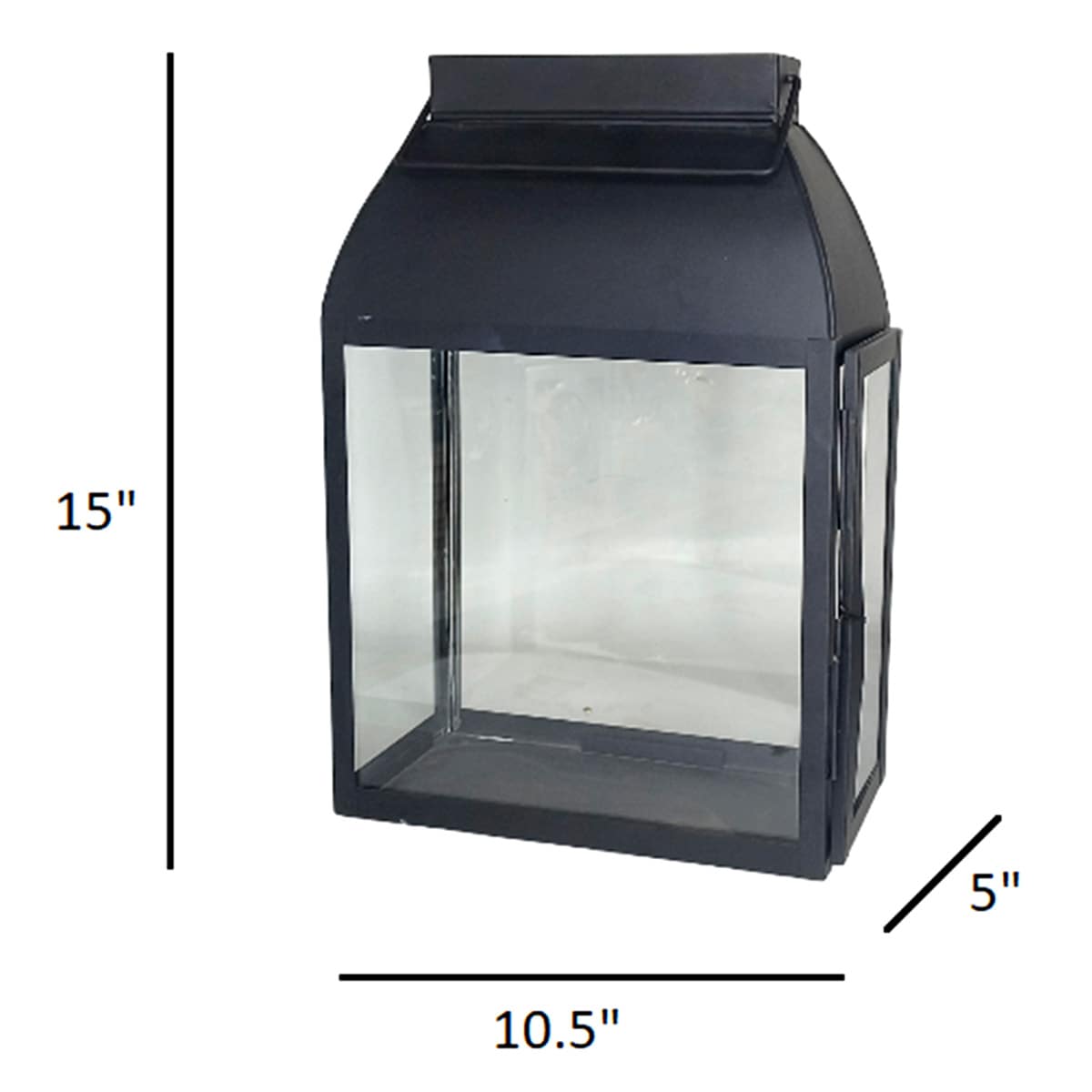 Black Rectangle Lantern with Glass, 15"