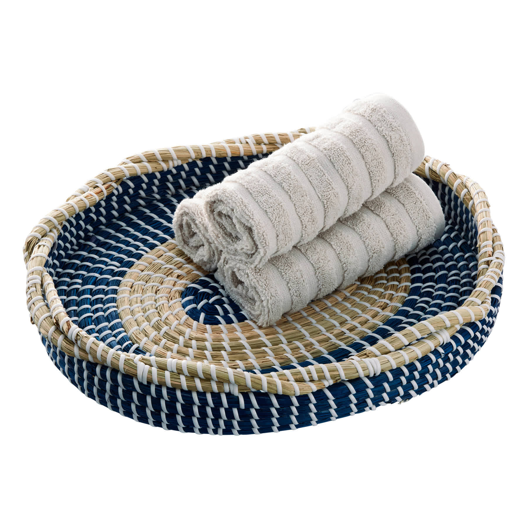 Honeybloom Blue Oval Seagrass Tray, 14"