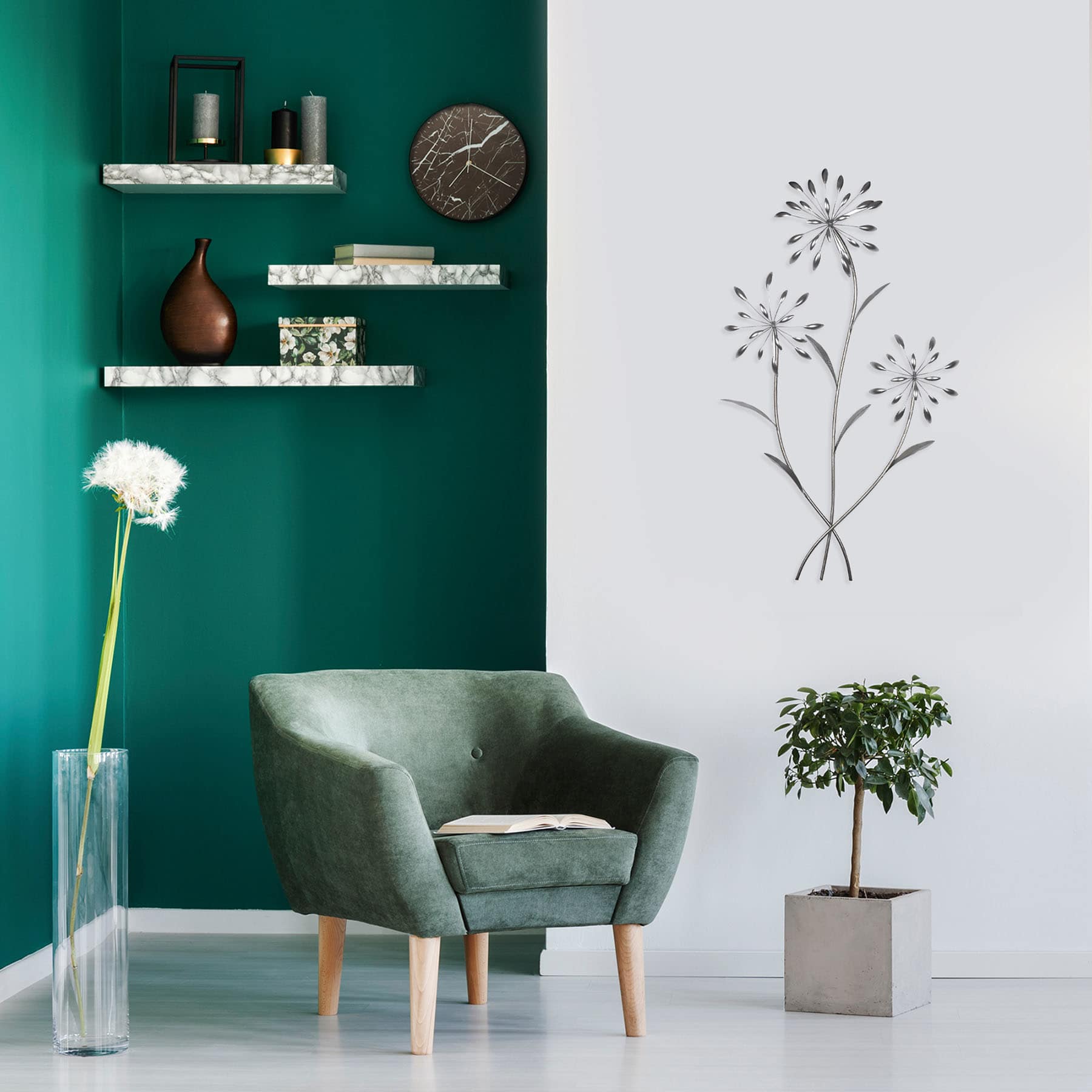 Silver Metal Flower Wall Art, 16x29