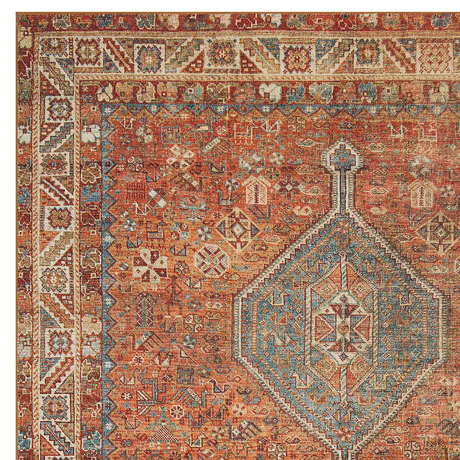 (D570) Freya Red Multicolor Medallion Washable Area Rug, 5x7