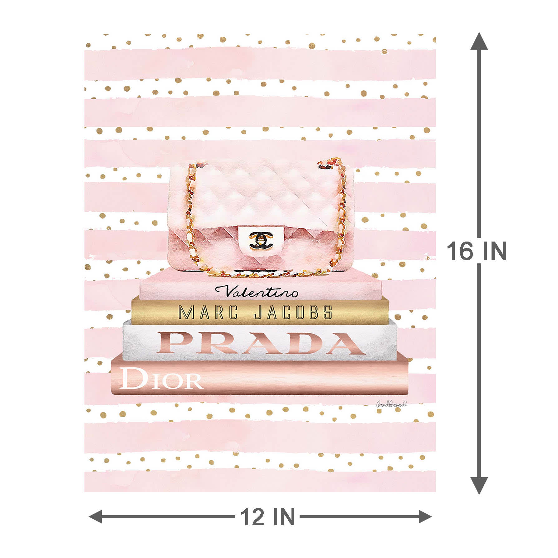 Designer Bag Bookstack with Foil Canvas Wall Art, 12x16