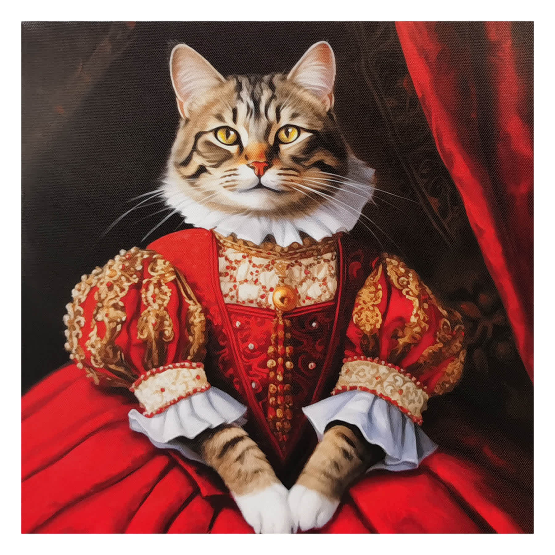 12X12 Brown Victorian Cat Canvas Wall Art