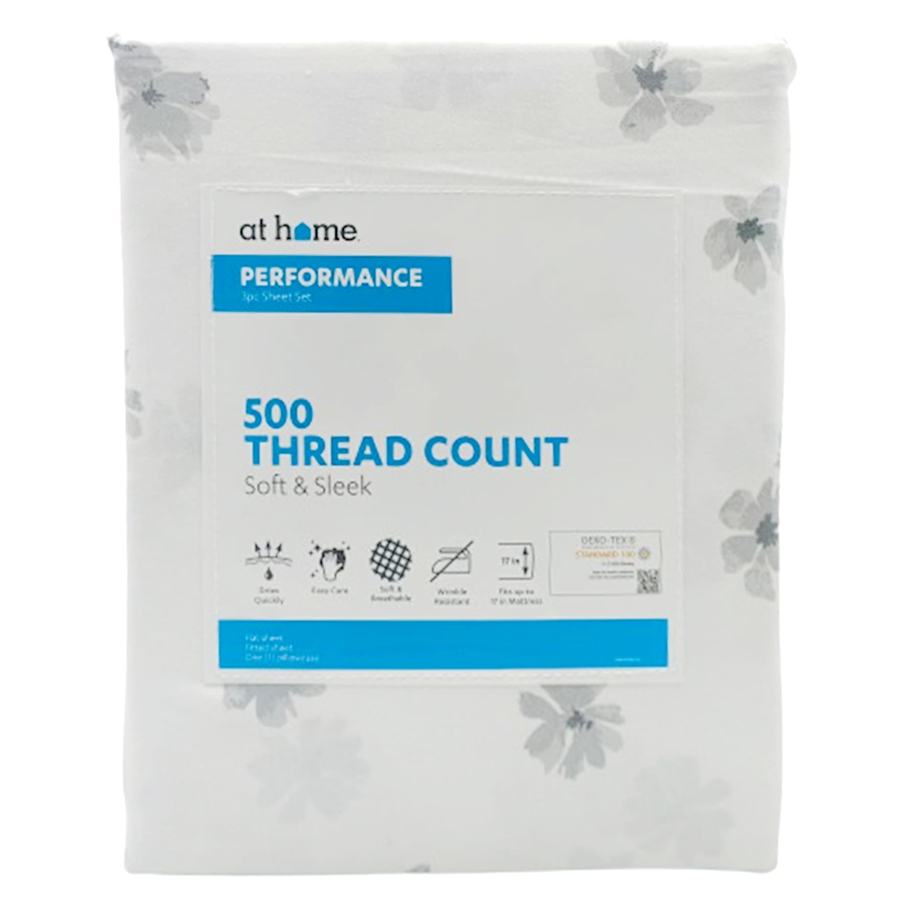3-Piece White Floral Print Performance Sheet Set, Twin