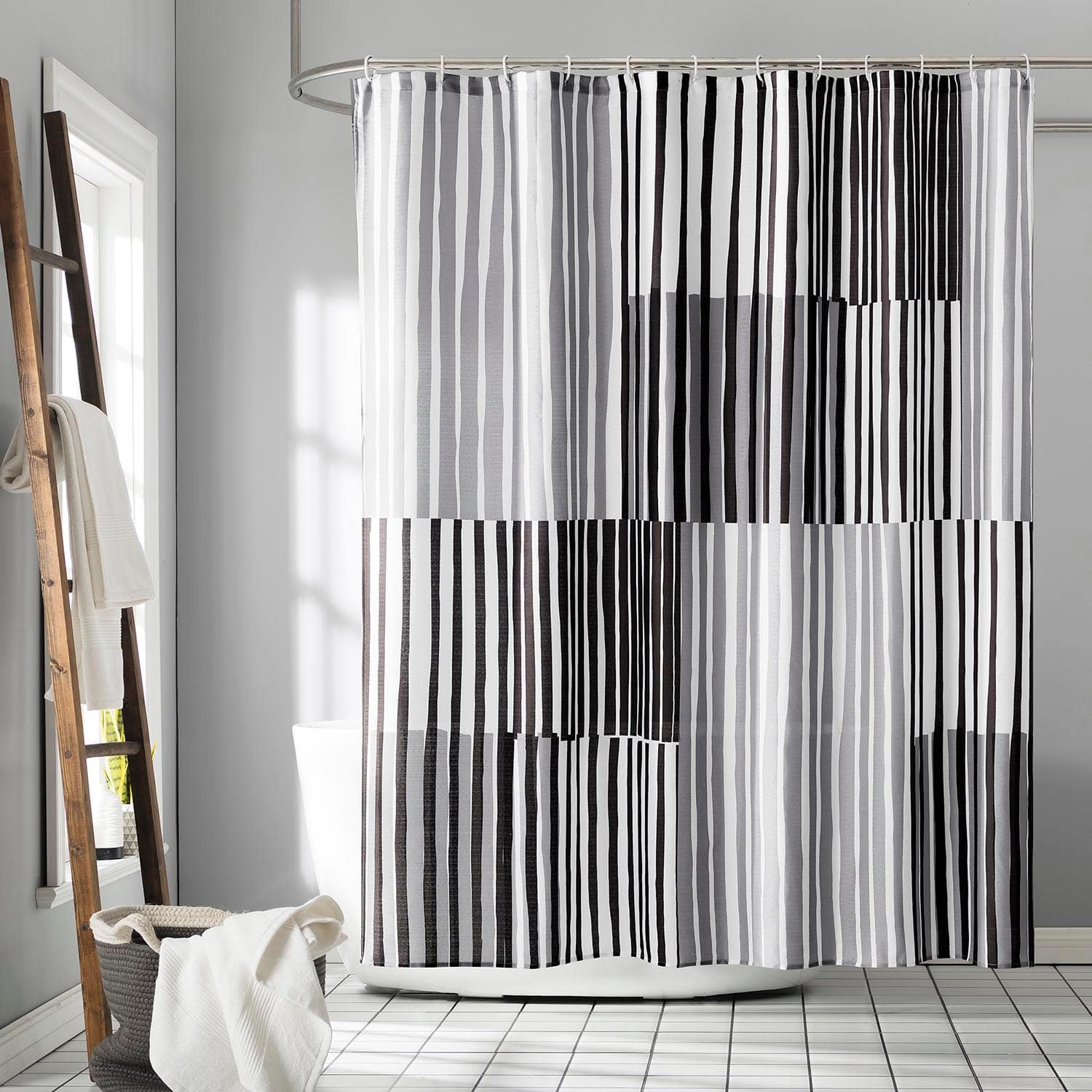 13-Piece Lane Black Multi Stripe Shower Curtain Set, 70x72