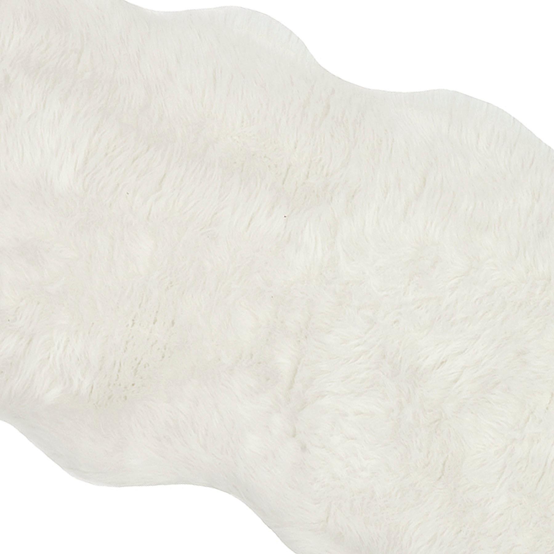 (C151) Grayson Shaped Ivory Faux Fur Shag Runner, 2x7