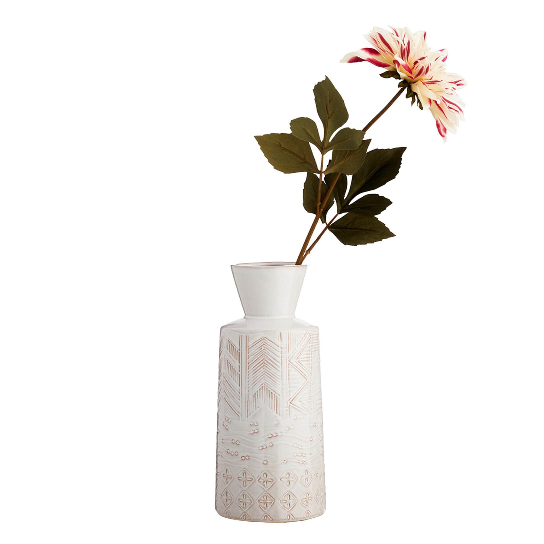 White Ceramic Tribal Vase, 12.5"