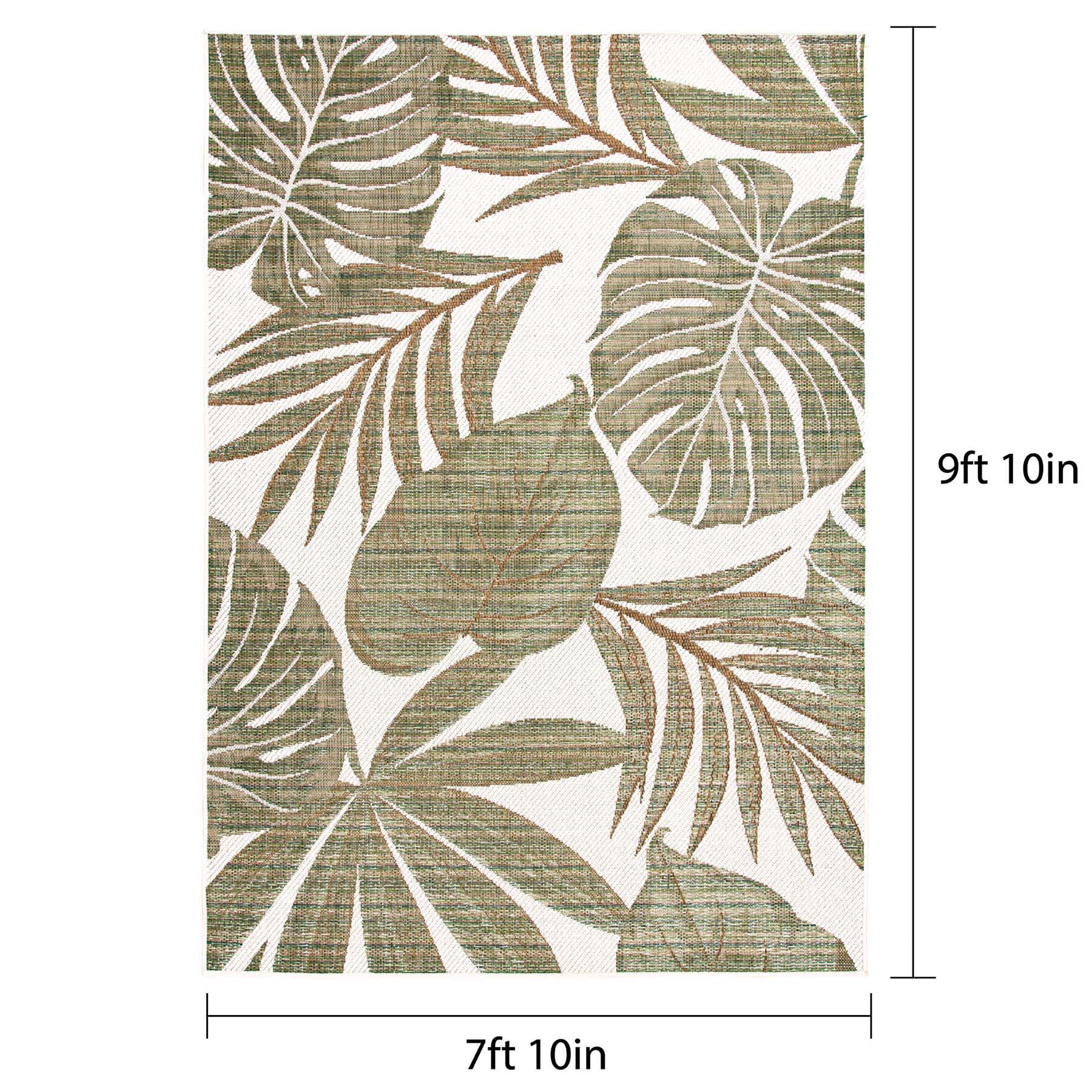 (E513) Found & Fable Santorini Cala Green Leaves Outdoor Area Rug, 8x10
