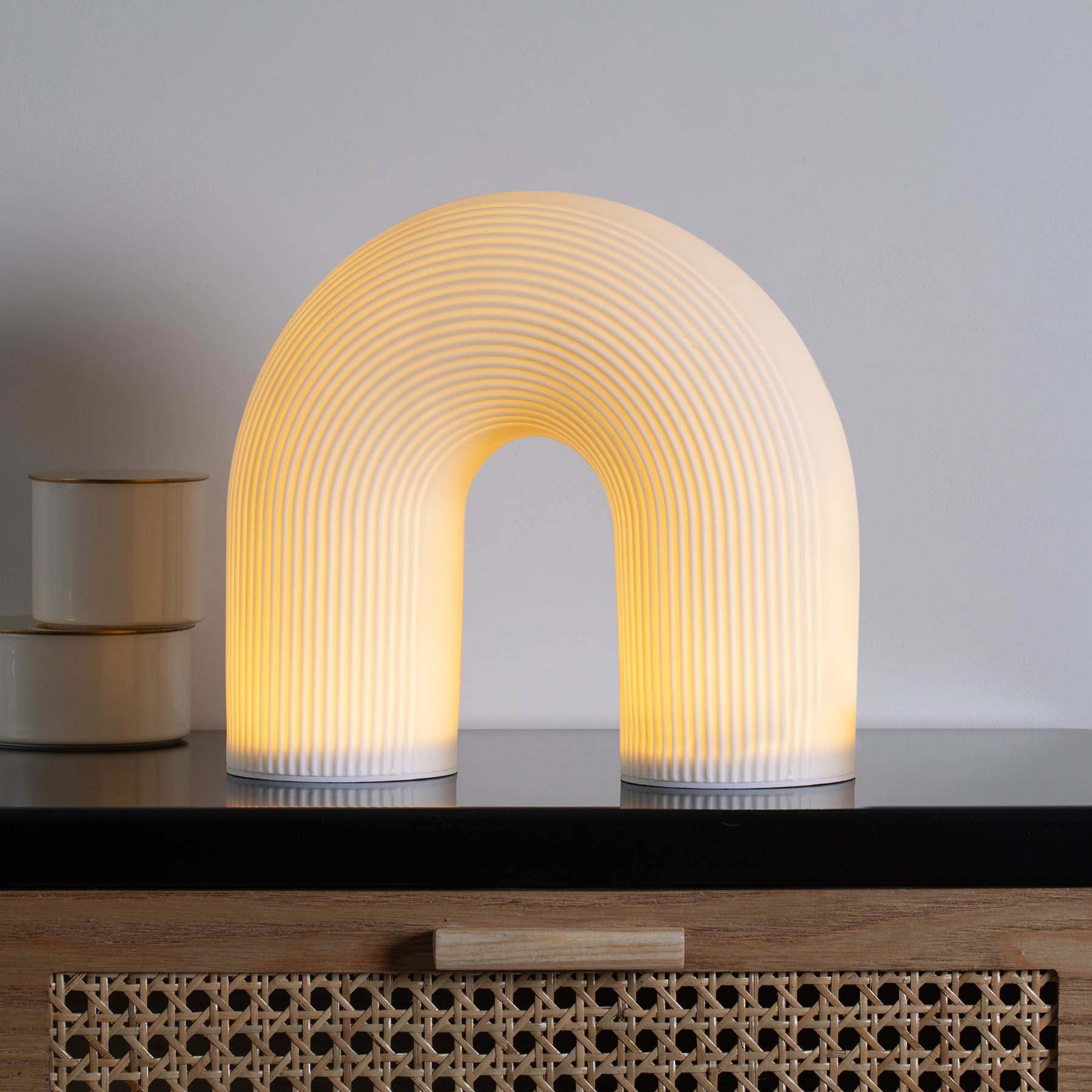 White Ceramic Arch Lamp, 8.9"