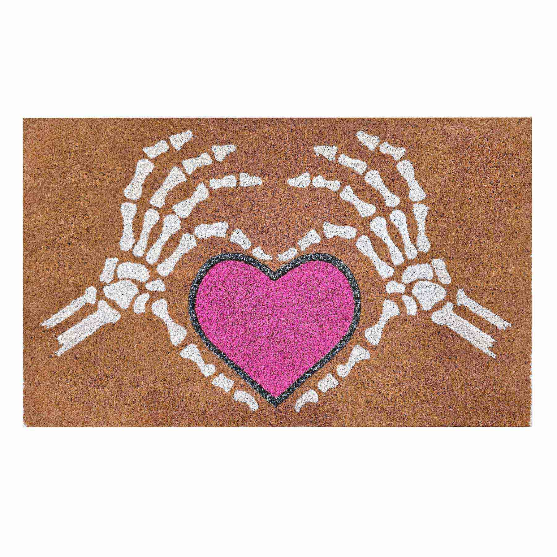 Hey Boo! Glittered Skeleton Hand & Heart Coir Mat, 18x30