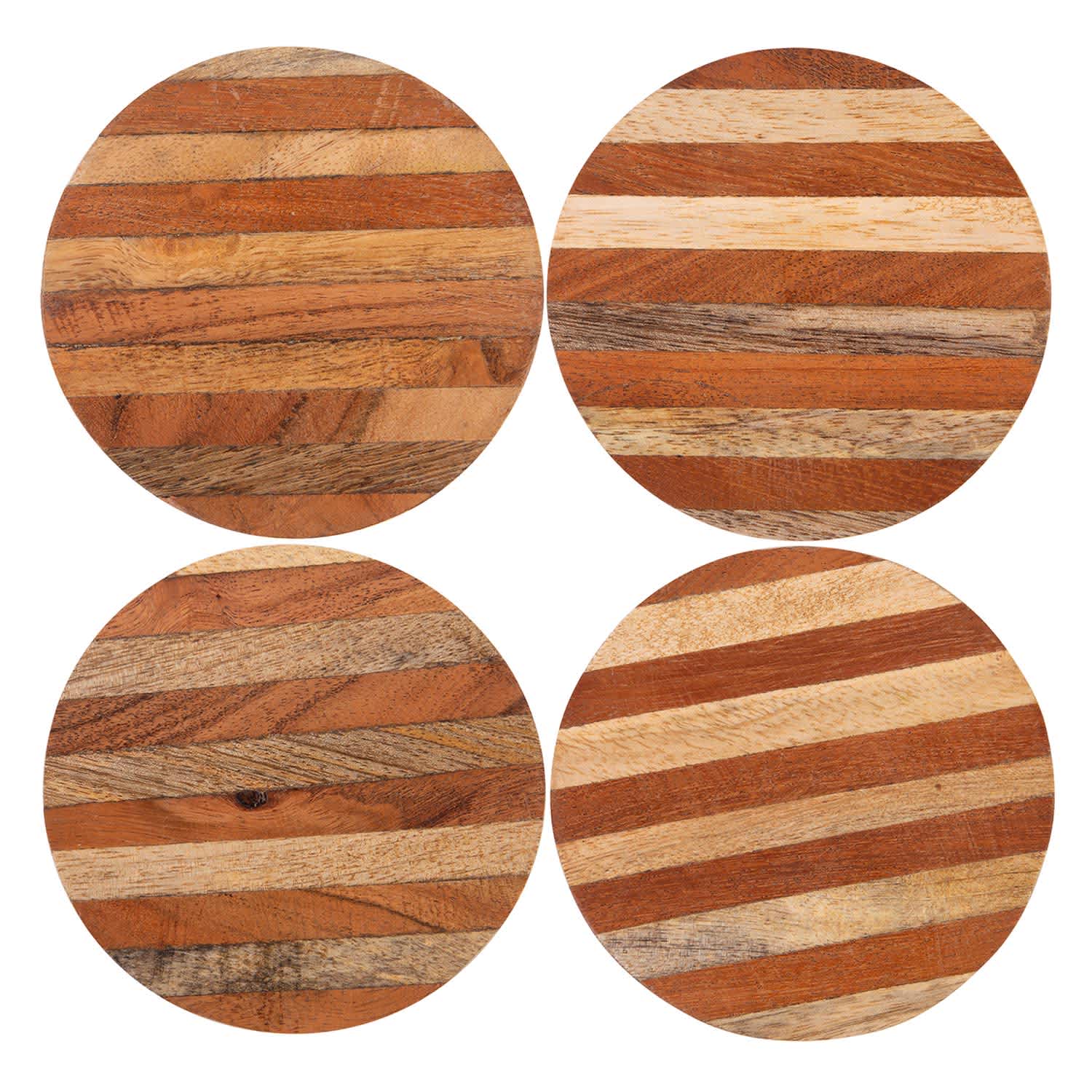 Set of 4 Inlay Striped Wooden Coasters, 4"