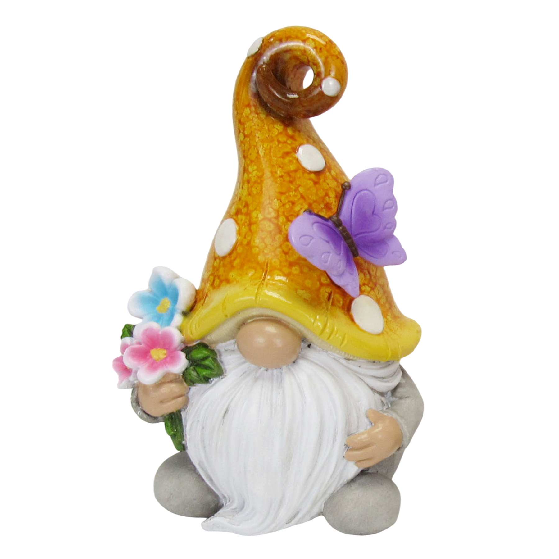Yellow Mushroom Hat Gnome Outdoor Garden Statue, 6"
