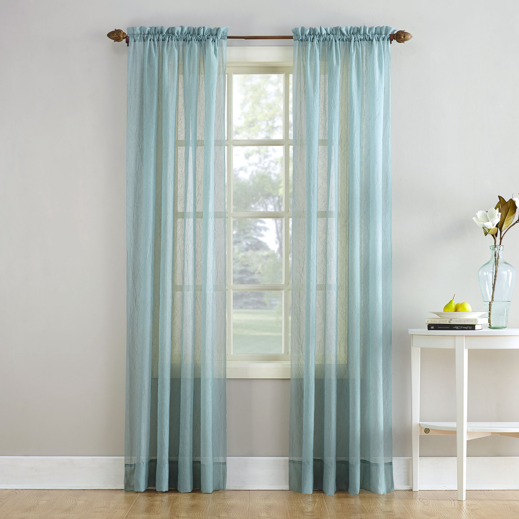 Erica Mineral Crushed Rod Pocket Sheer Voile Curtain Panel, 84"