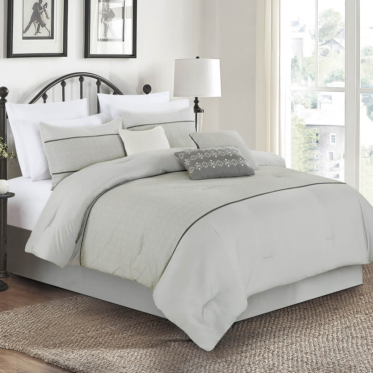 7-Piece Grey Embellished Geo Comforter Set, King