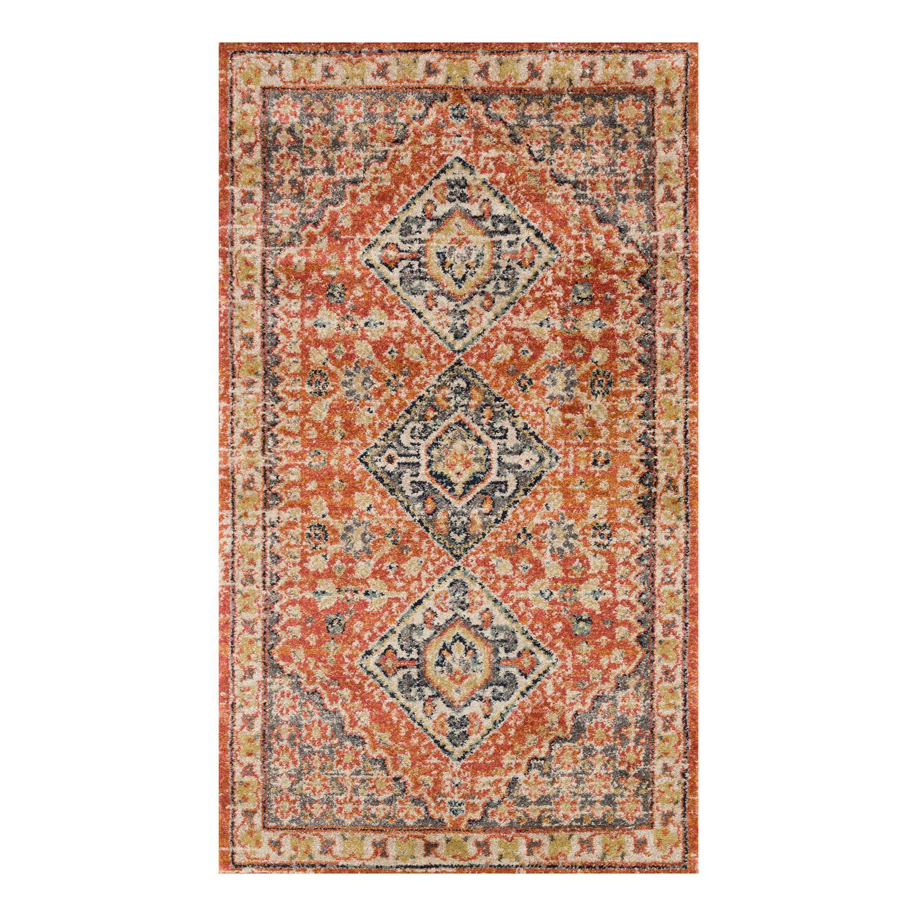 (B619) Dayton Red & Rust Diamond Design Accent Rug, 3x5