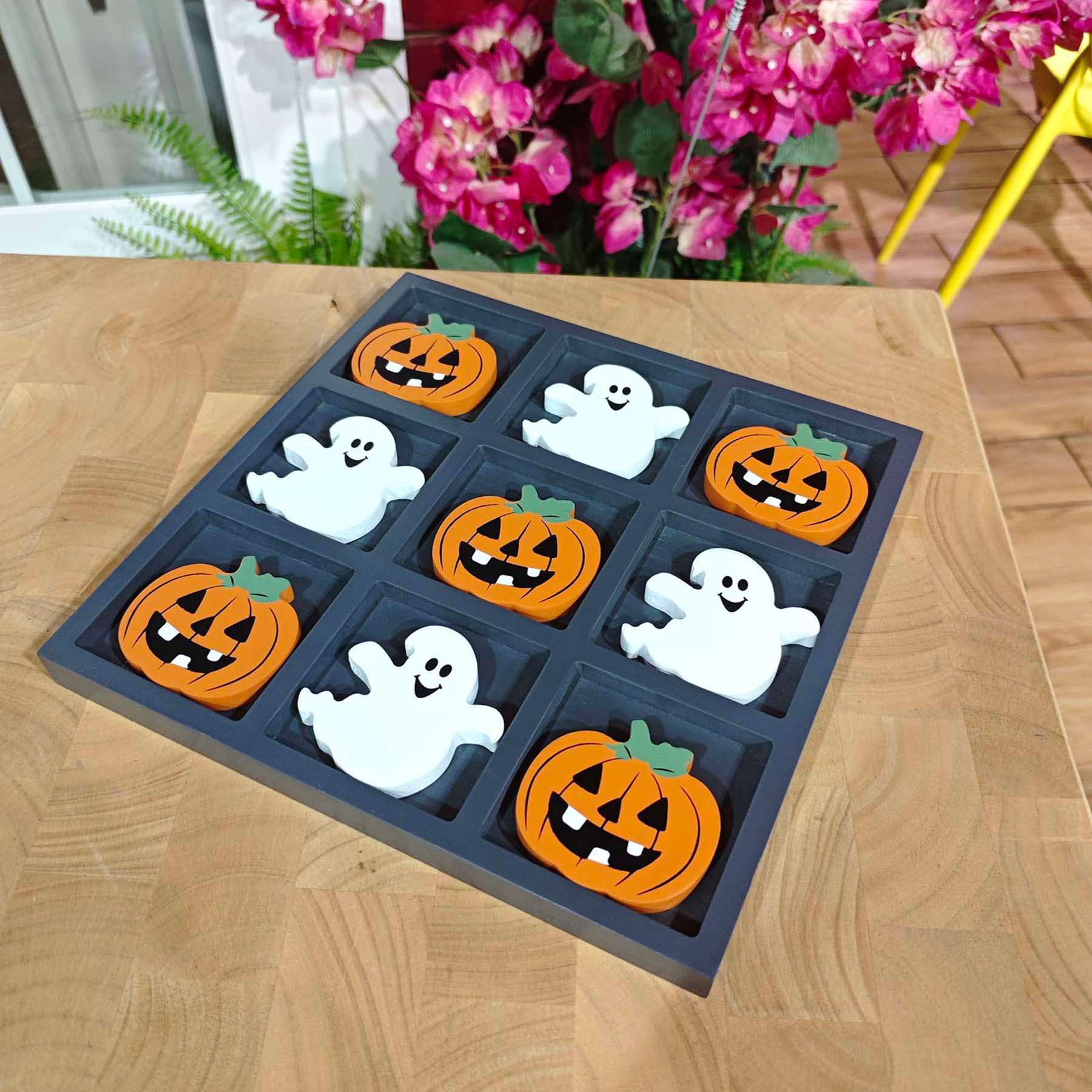 Happy Haunting Pumpkin & Ghost Wooden Tabletop Game, 9.5"