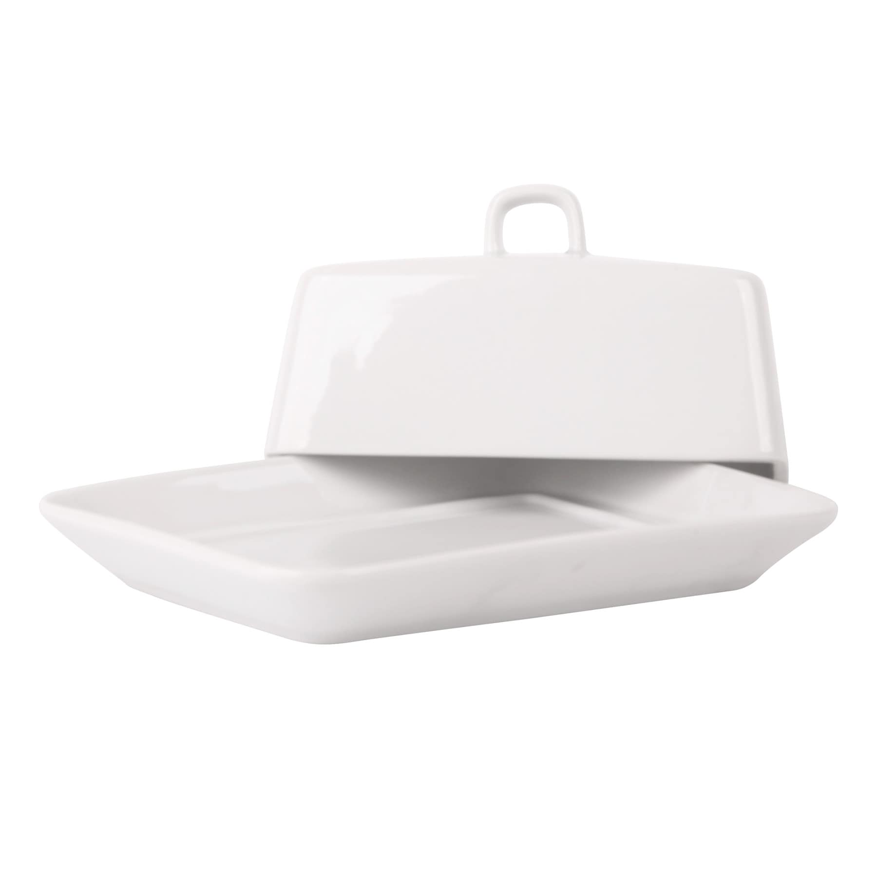 White Wide Covered Butter Dish, 6.5"