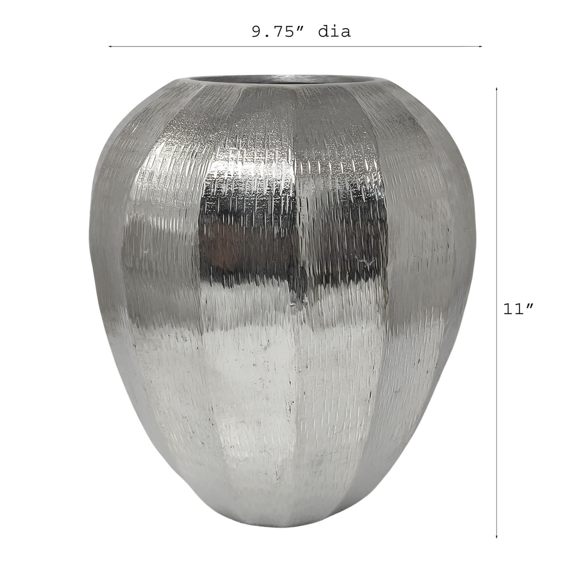 Hammered Silver Aluminum Vase, 11"