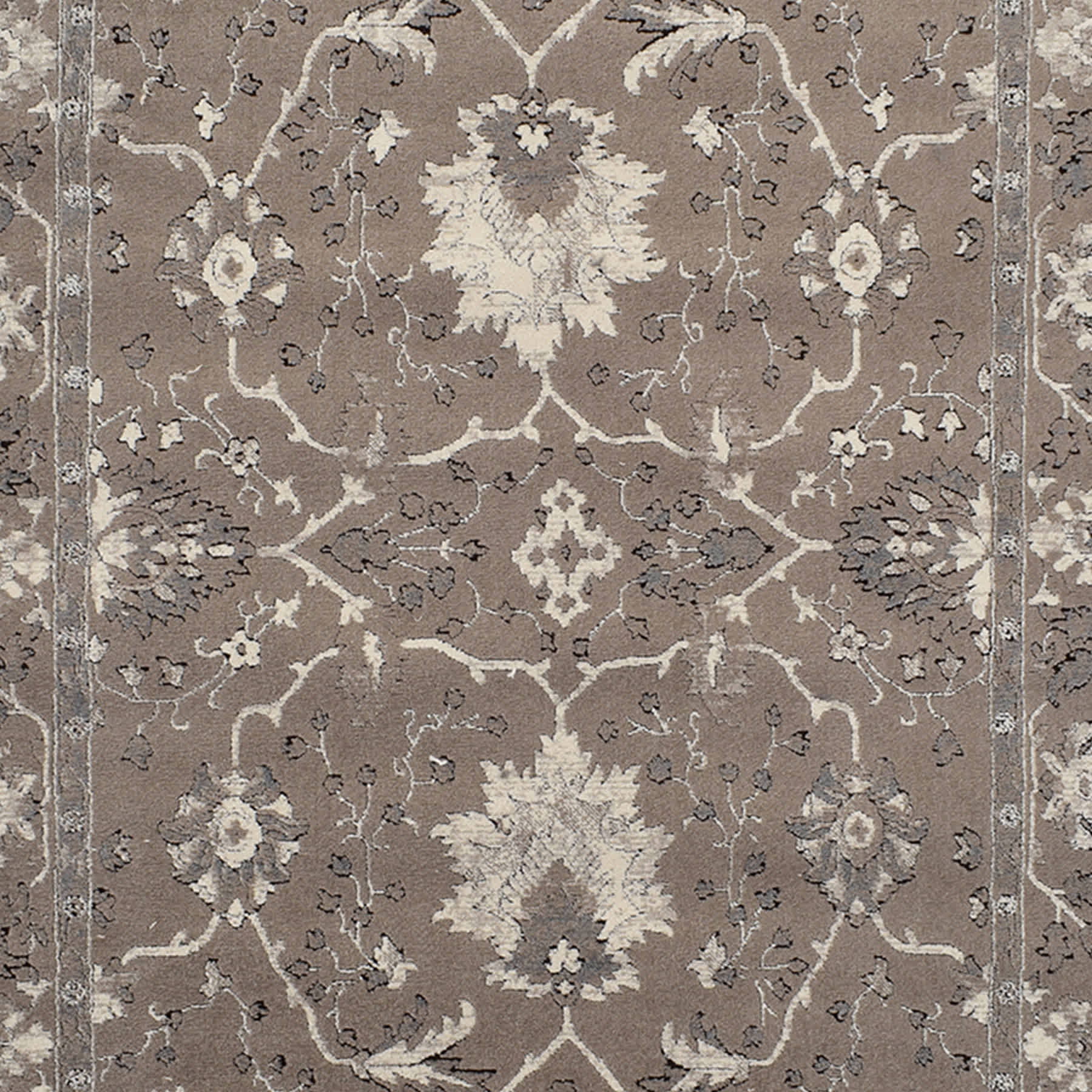 (B803) Antiqua Dark Grey Floral Area Rug, 7x10