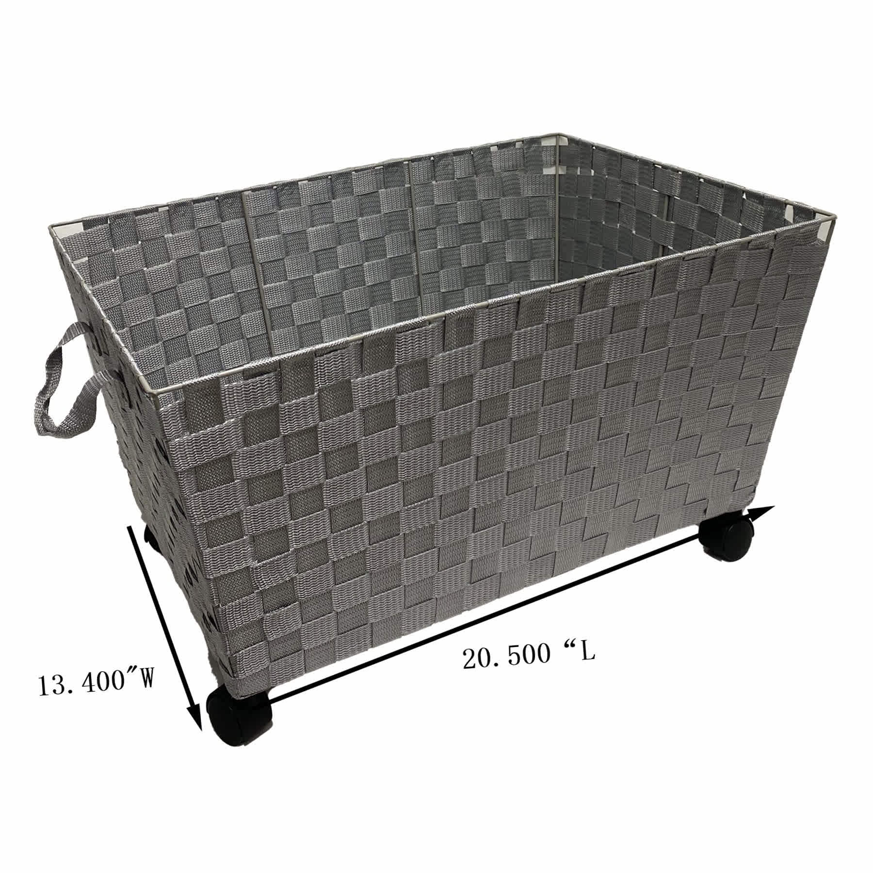 Woven Band Laundry Basket with Wheels, Light Grey