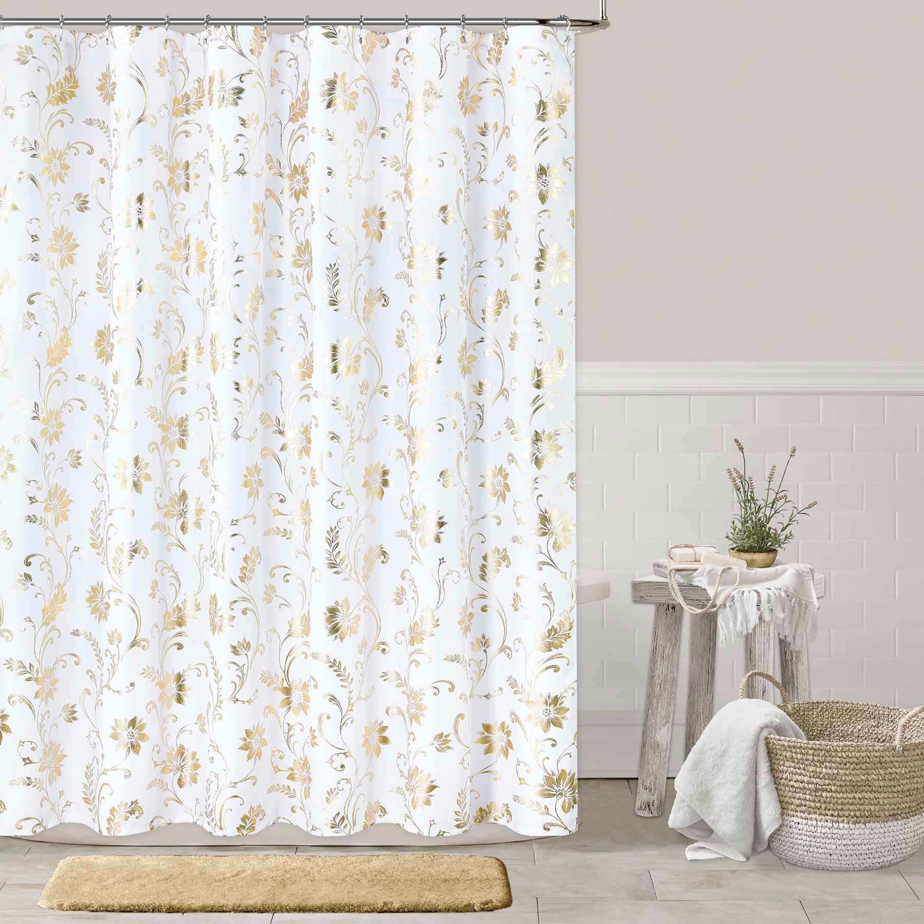 Providence Foil Floral Scroll Shower Curtain, 72"
