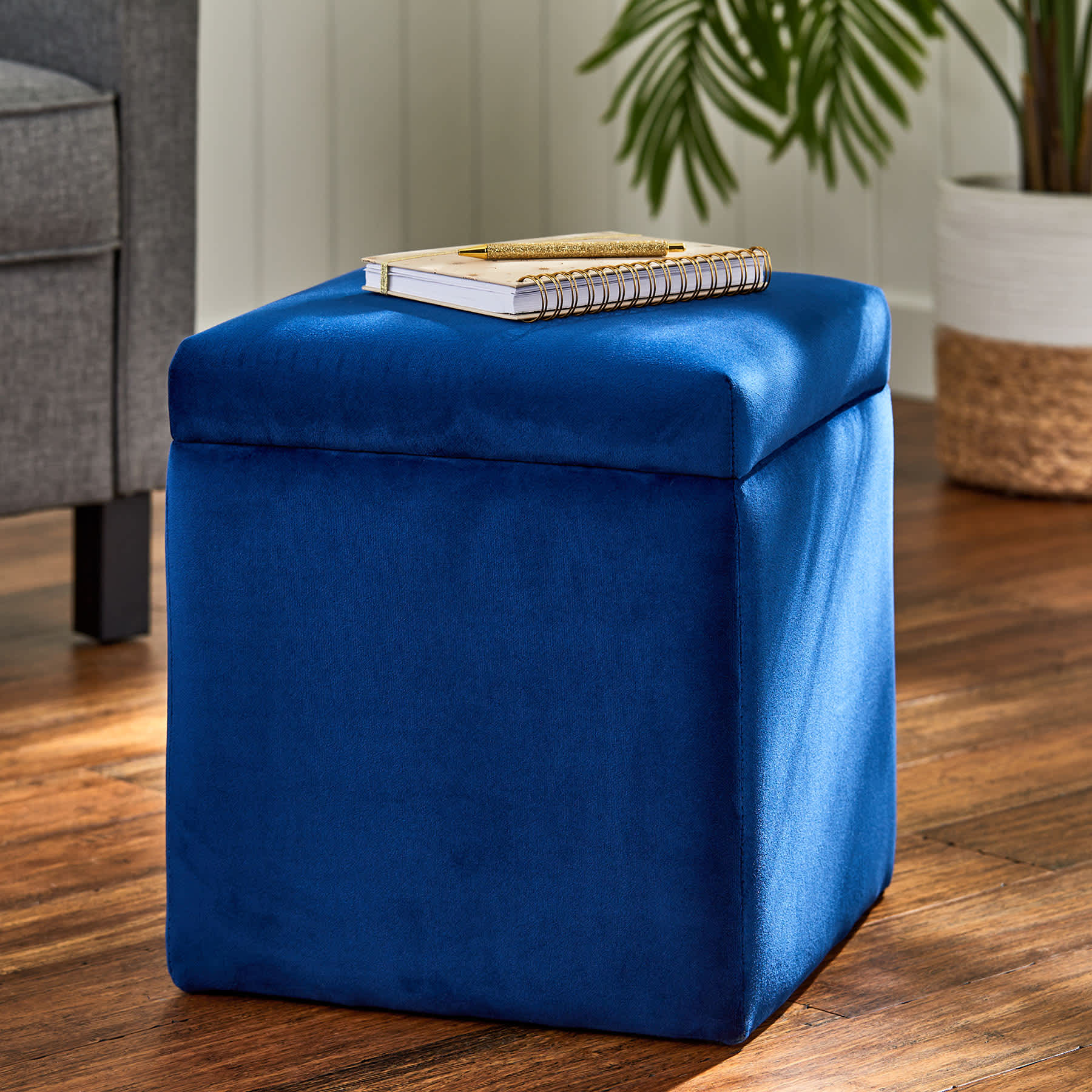 Stuart Square Storage Ottoman, Navy Blue