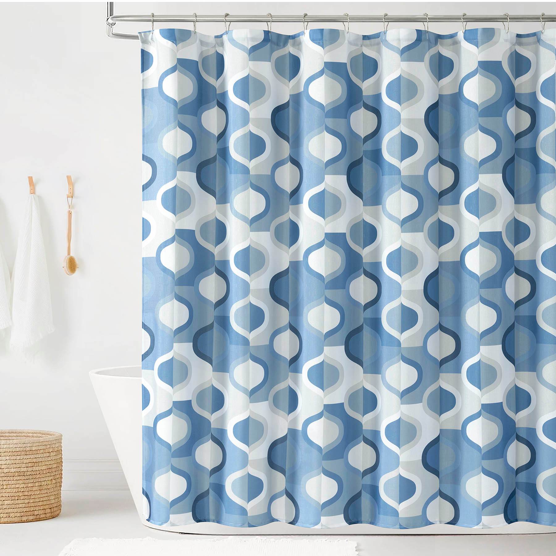 13-Piece Blue Abstract Geo Shower Curtain Set, 72"