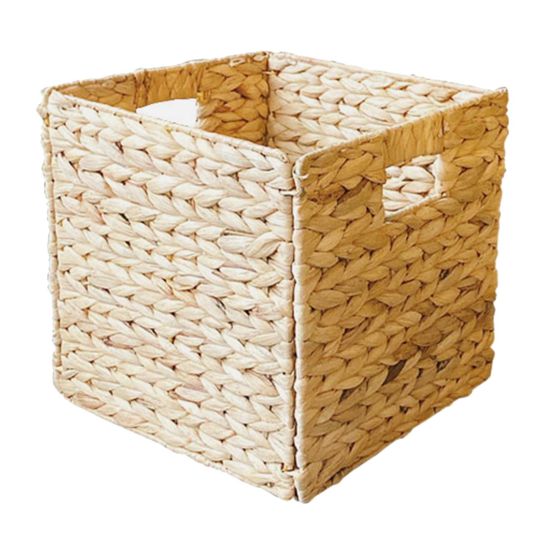 Natural Arrow Weave Water Hyacinth Folding Storage Basket, 10.5"