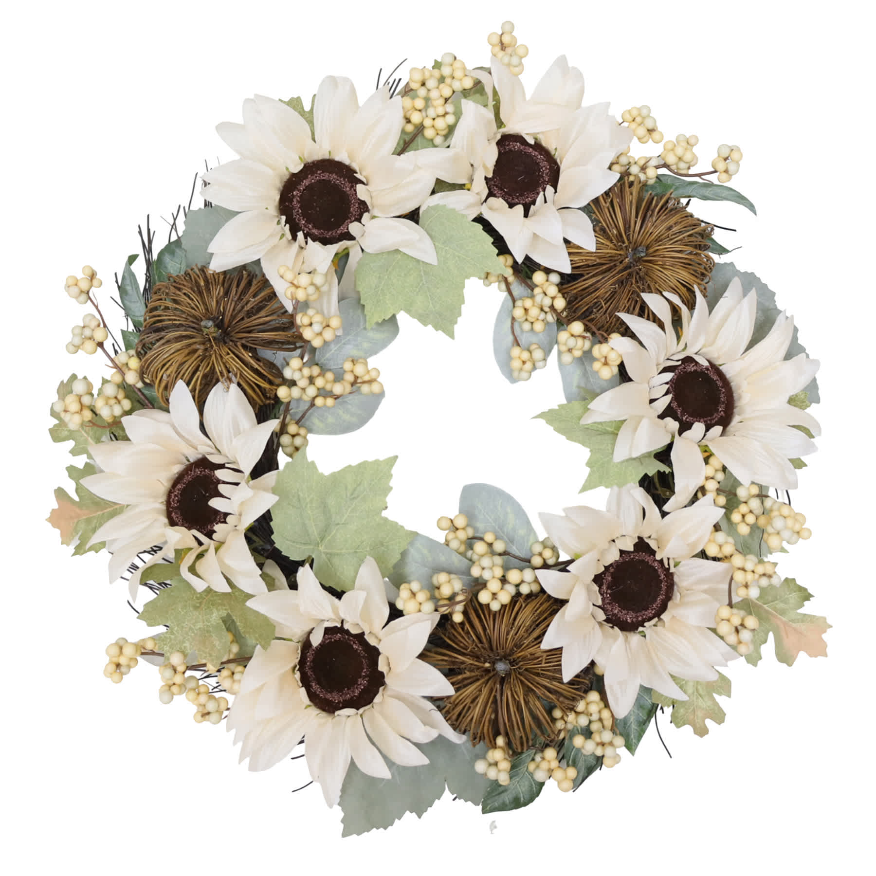 Multi-Sunflower & Twig Pumpkin Wreath, 24"