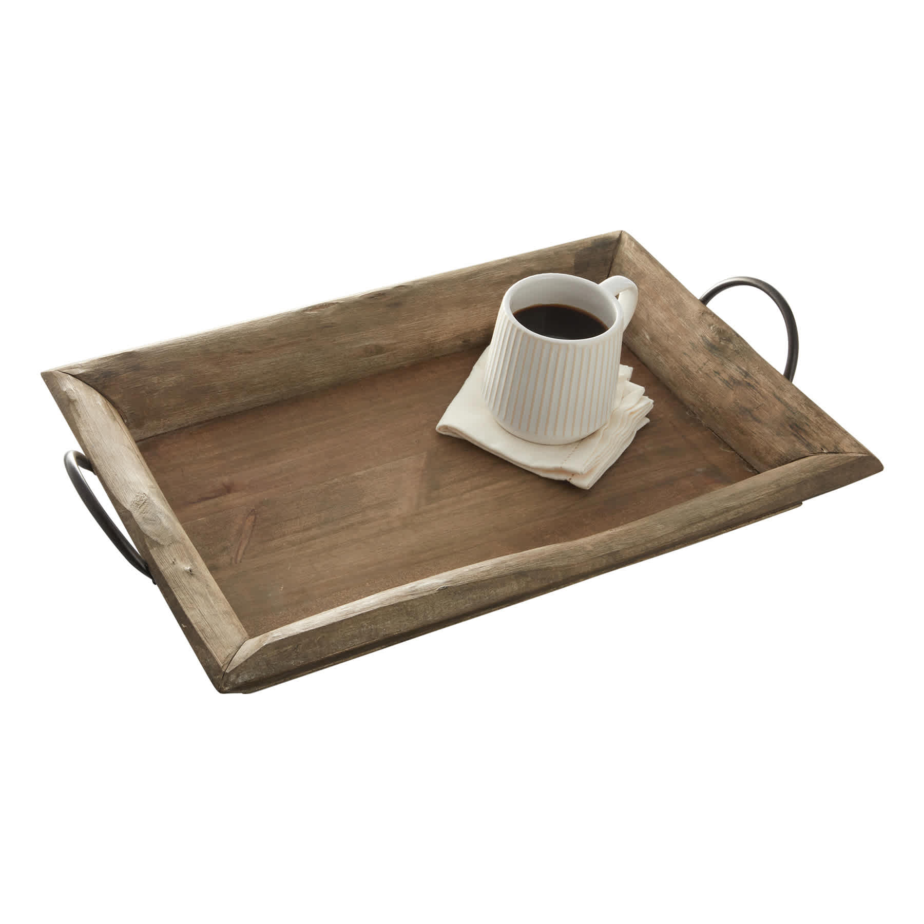 Rustic Wooden Tray with Metal Handles, 24x13