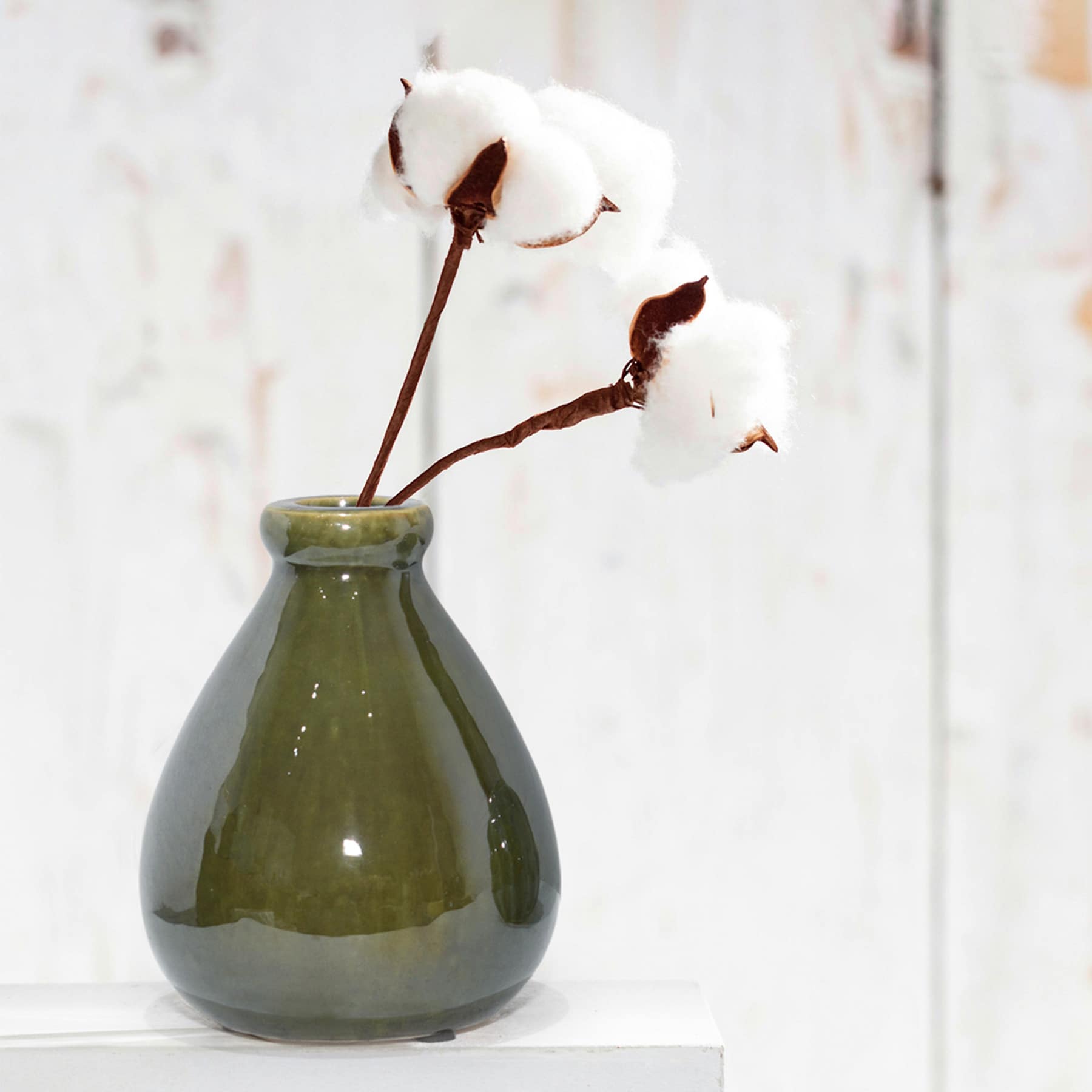 Olive Green Ceramic Vase, 6.7"