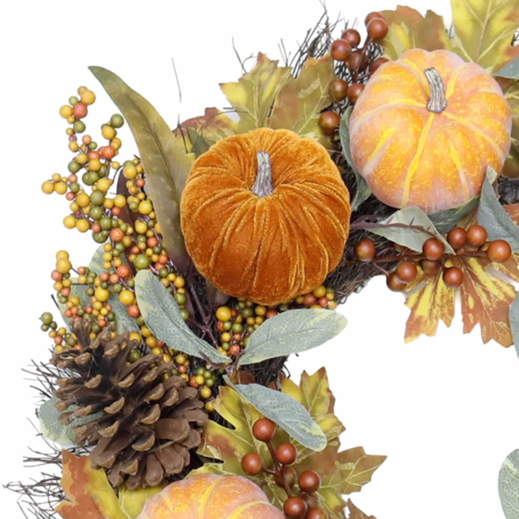 Pumpkin & Berry Spiral Vine Wreath, 24"