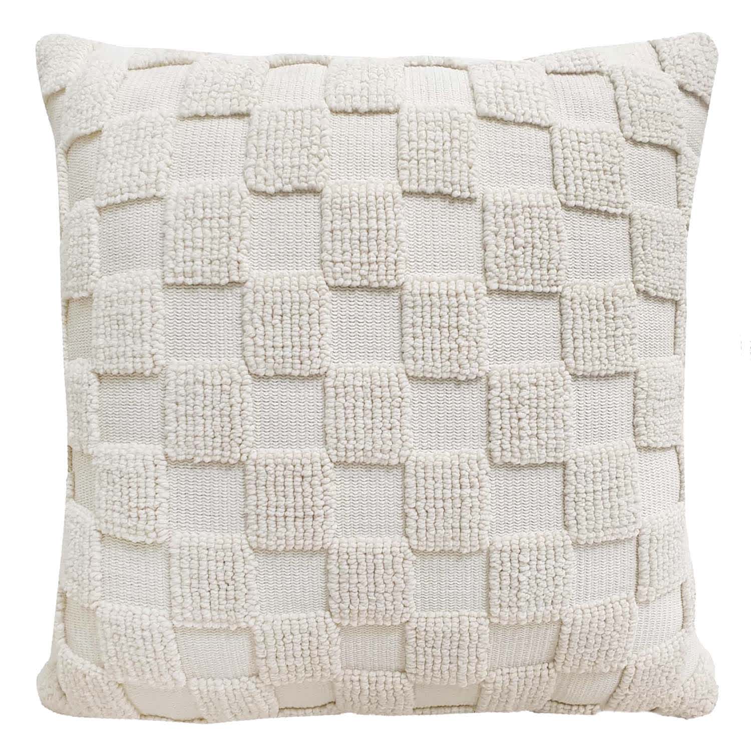 Honeybloom Tan Tufted Checkered Square Outdoor Throw Pillow, 18"