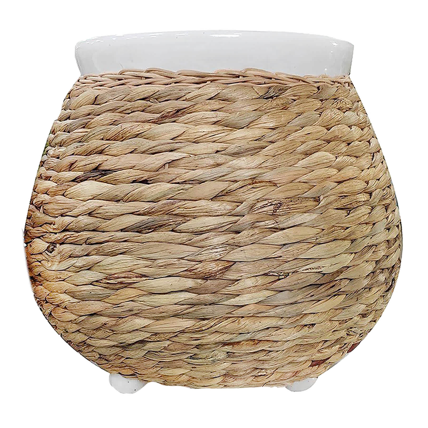 Honeybloom Woven White Ceramic Outdoor Planters, Medium