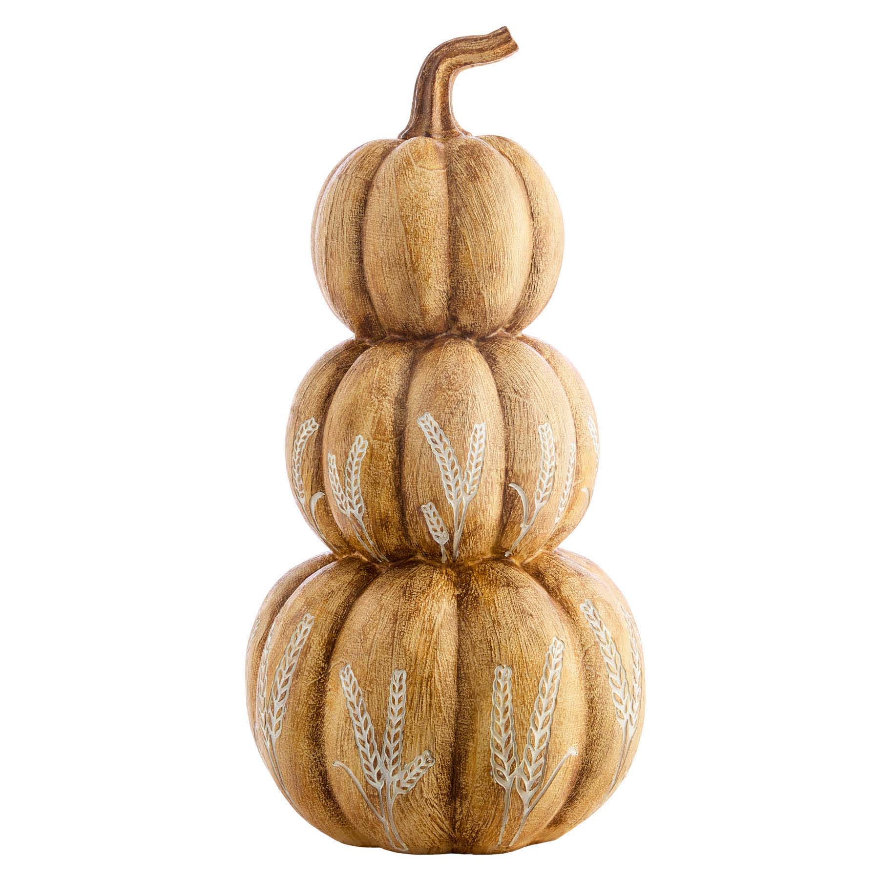 Homespun Harvest Carved Wheat Pattern Pumpkin Stack, 18"