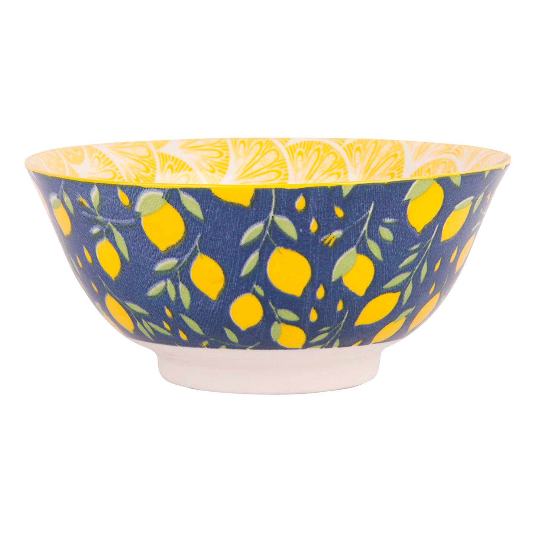 Navy & Yellow Lemon Print Bowl, 4.5"