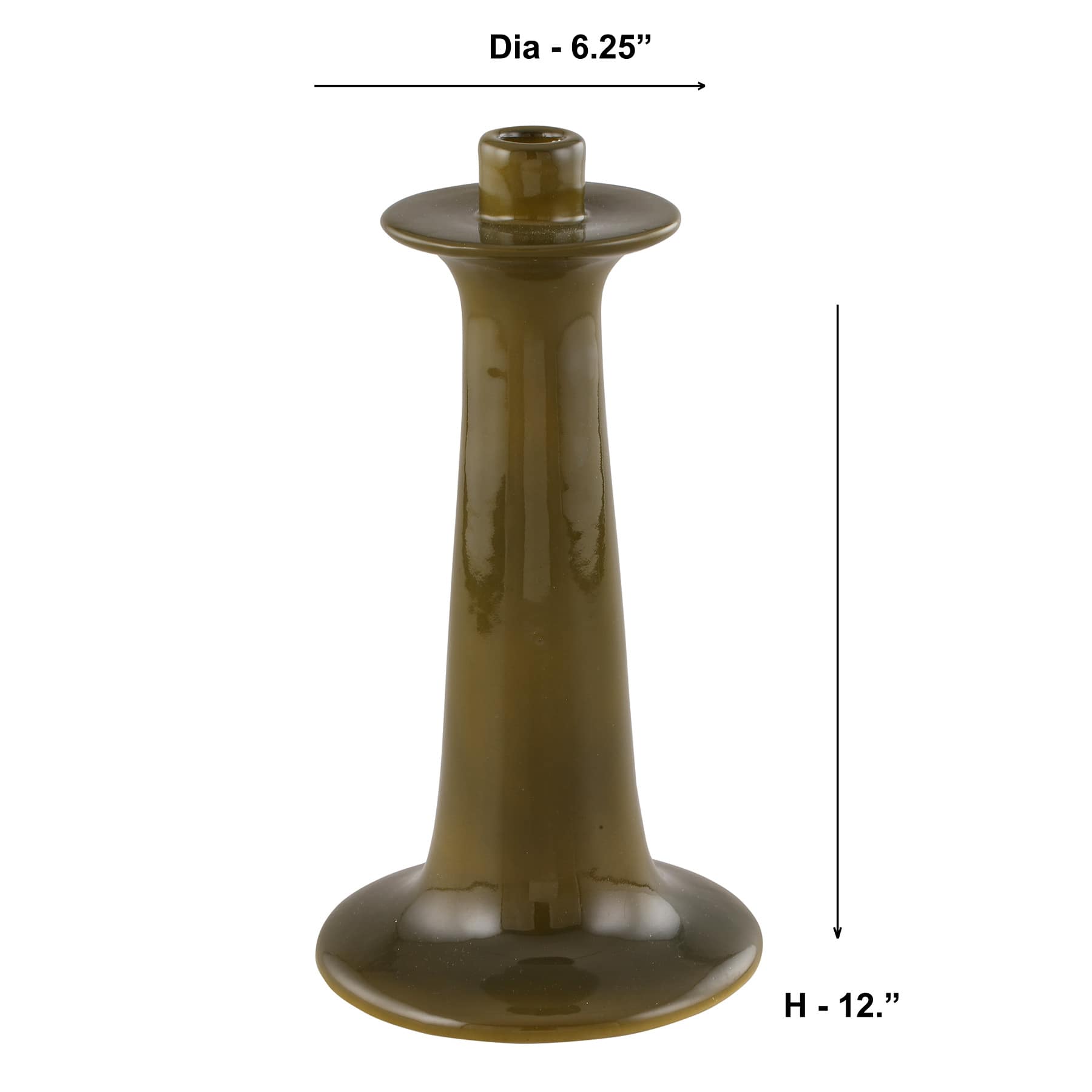 Olive Green Ceramic Taper Candleholder, 12"